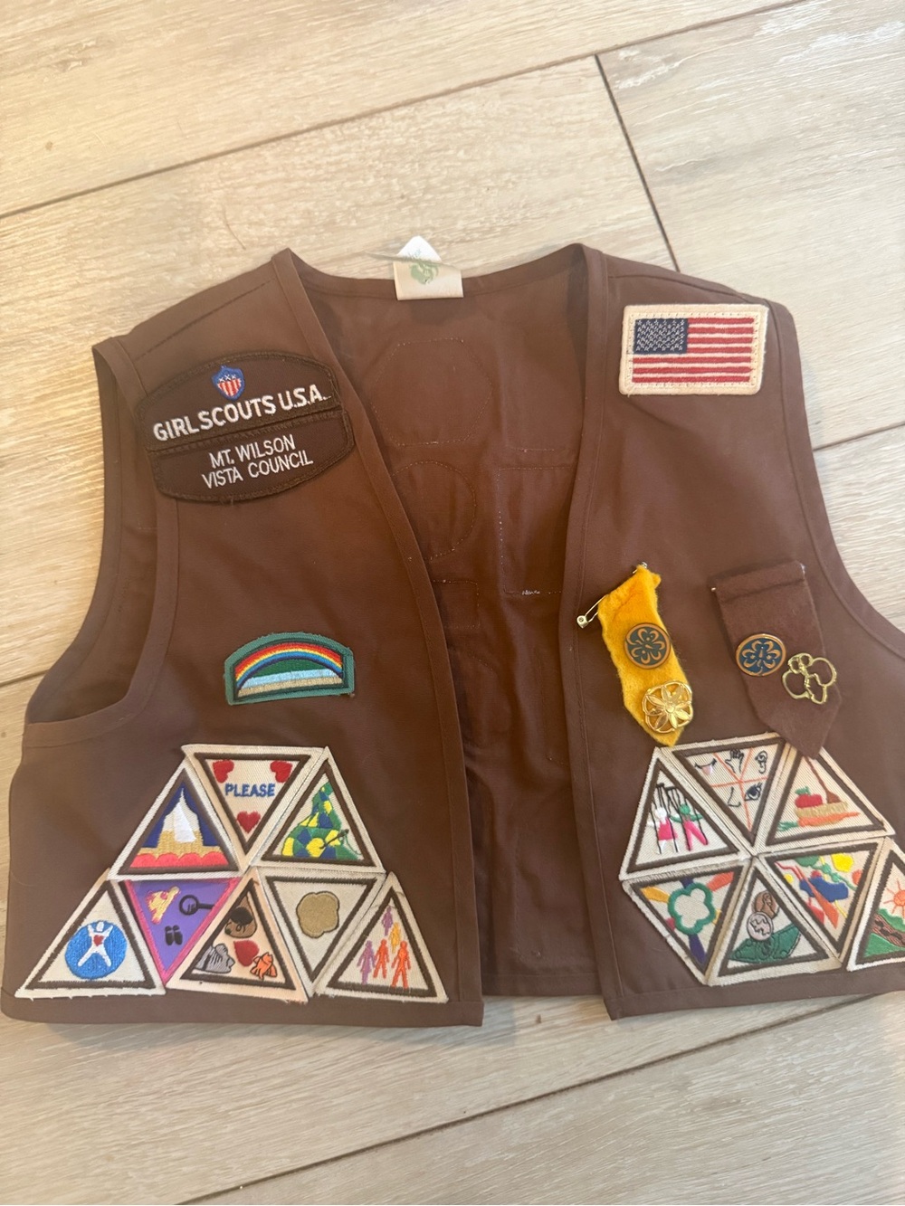 Vintage Girl Scouts Brownie Vest - Merit Badges and pins. Costume. Collectible